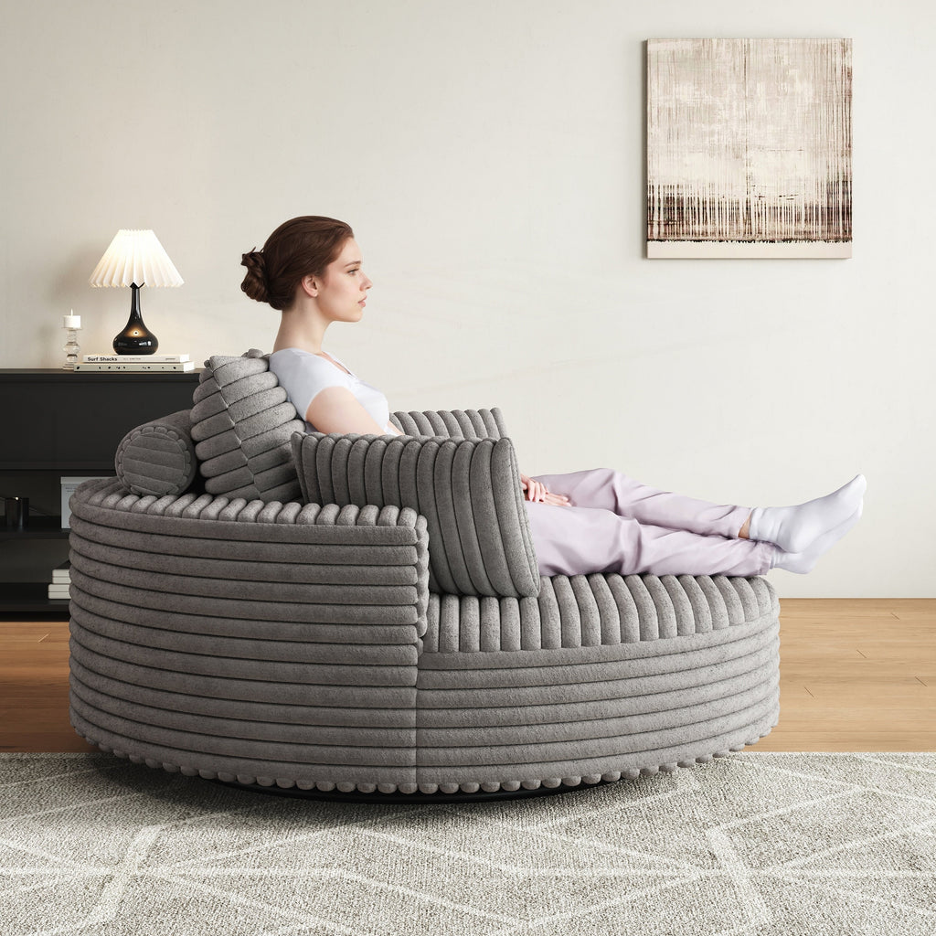 Fauteuil pivotant simple en velours côtelé et chenille avec rembourrage en mousse