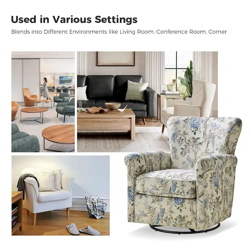 Fauteuil à bascule pivotant Georg en tissu confortable à motif floral avec accoudoirs arrondis par HULALA HOME
