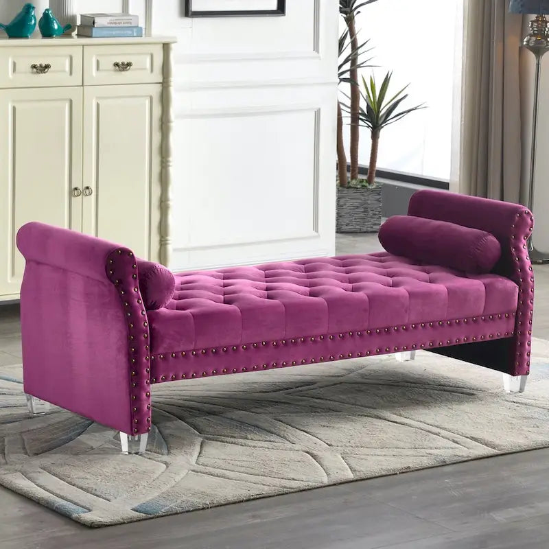 Banc rembourré en velours capitonné surdimensionné avec accoudoirs arrondis de 71 pouces
