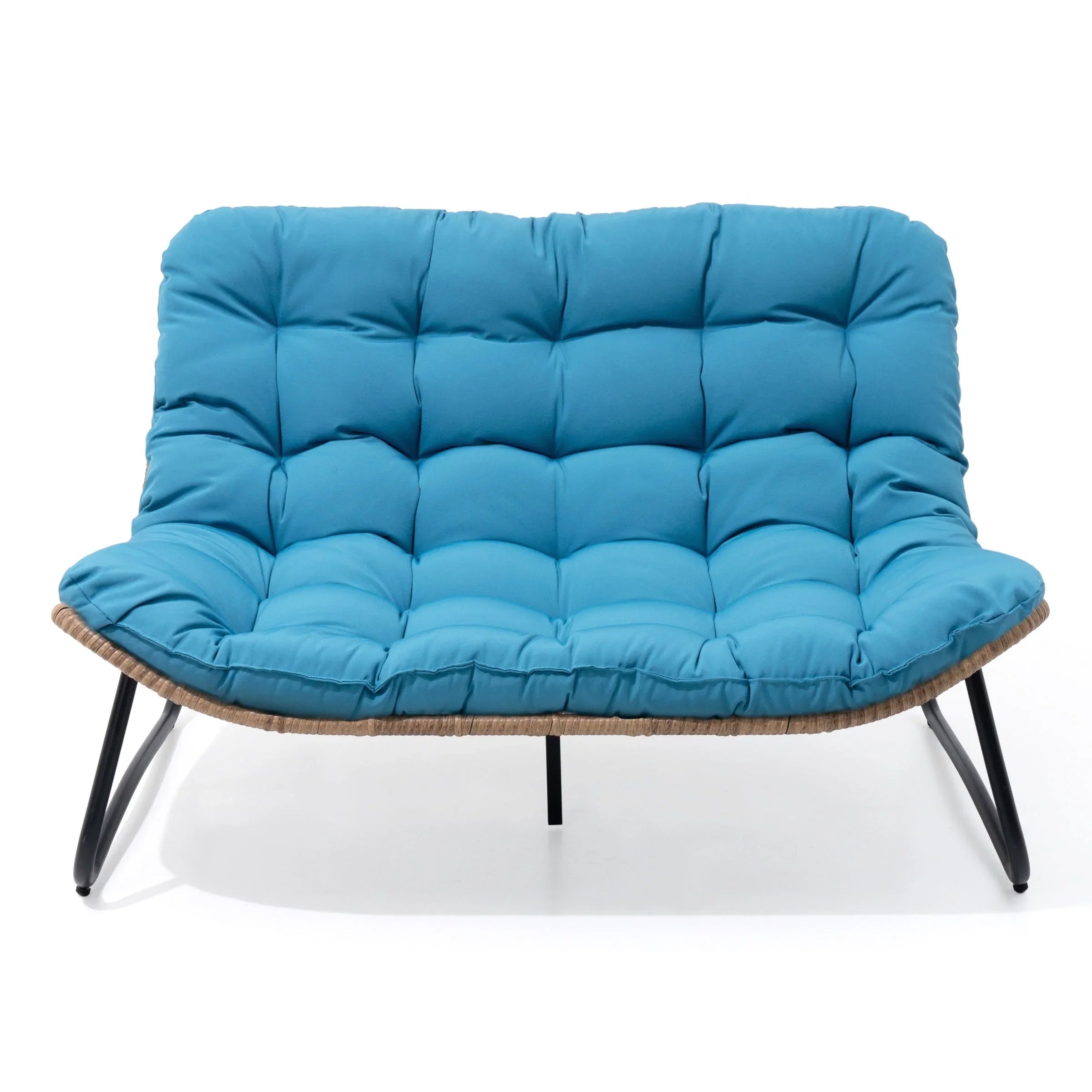Causeuse double Papasan avec coussin, rotin PE tout temps et cadre en métal pour l'intérieur et l'extérieur