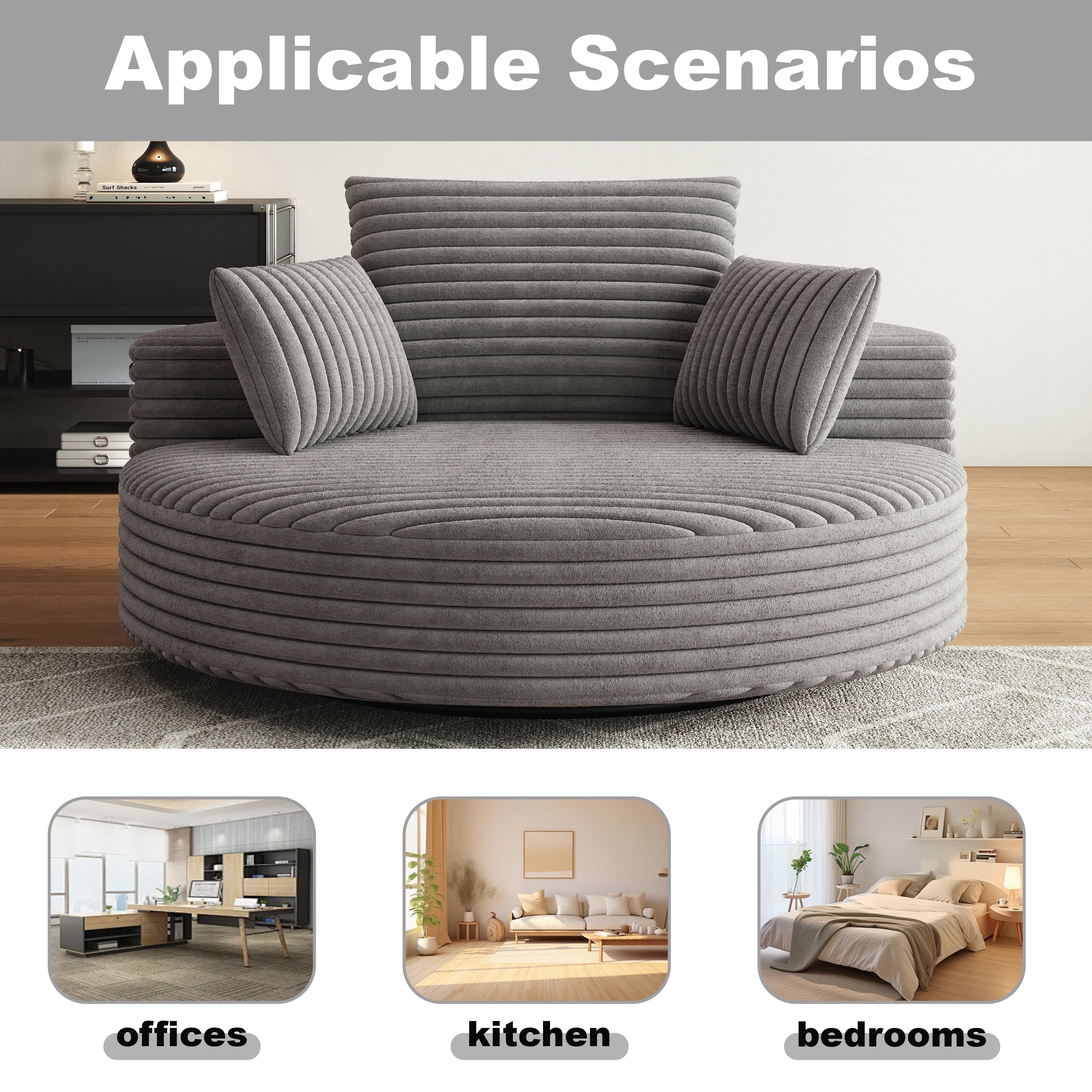 Fauteuil pivotant simple en velours côtelé et chenille avec rembourrage en mousse