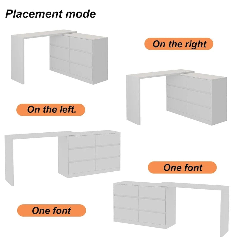 Commode pivotante 32,7H et bureau coiffeuse 6 tiroirs Blanc/Noir
