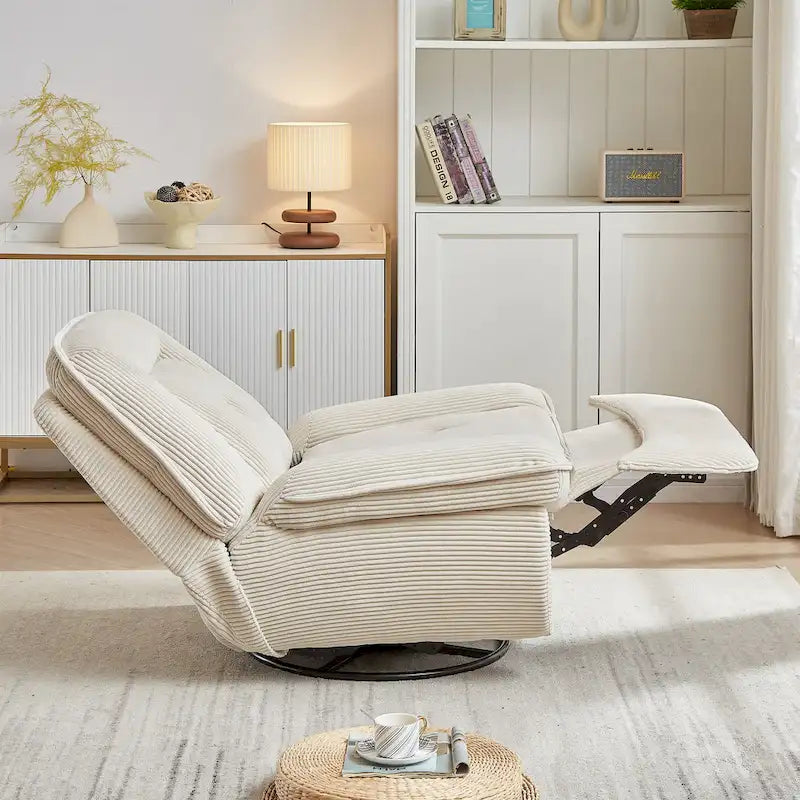 Fauteuil inclinable pivotant et coulissant en velours côtelé avec repose-pieds pour salon
