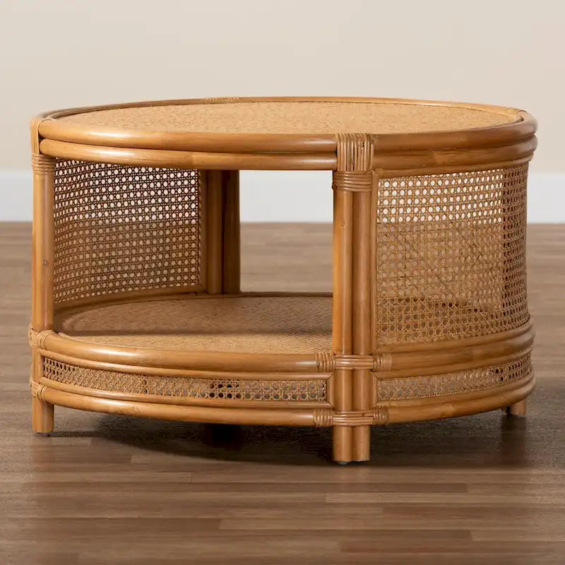 Table basse bali & pari Louis, rotin marron naturel, style bohème moderne
