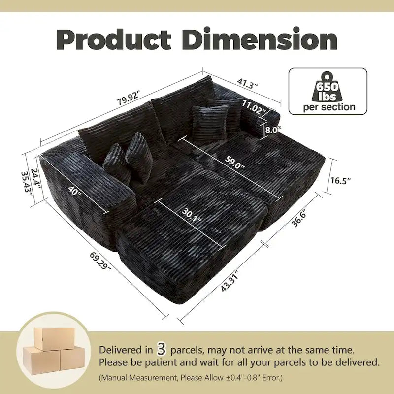 HOOOWOOO Canapé d'angle moderne en peluche avec pouf amovible