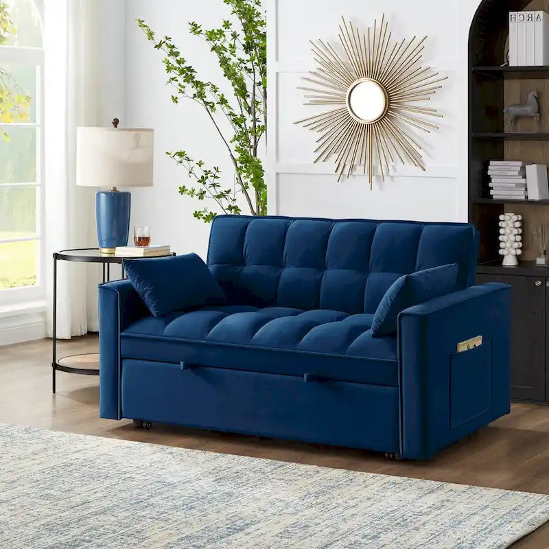 Canapé-lit convertible 4-en-1 – Causeuse en velours – Lit d'appoint avec dossier inclinable, 2 poches latérales