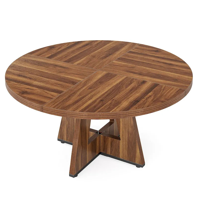 Table à manger ronde de 120 cm pour 4 personnes, table de salle à manger/cuisine/salon en bois style ferme