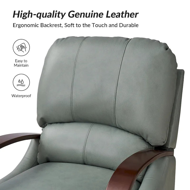 Fauteuil inclinable manuel Alex Mid-century Modern Cigar en cuir véritable avec accoudoirs incurvés en bois