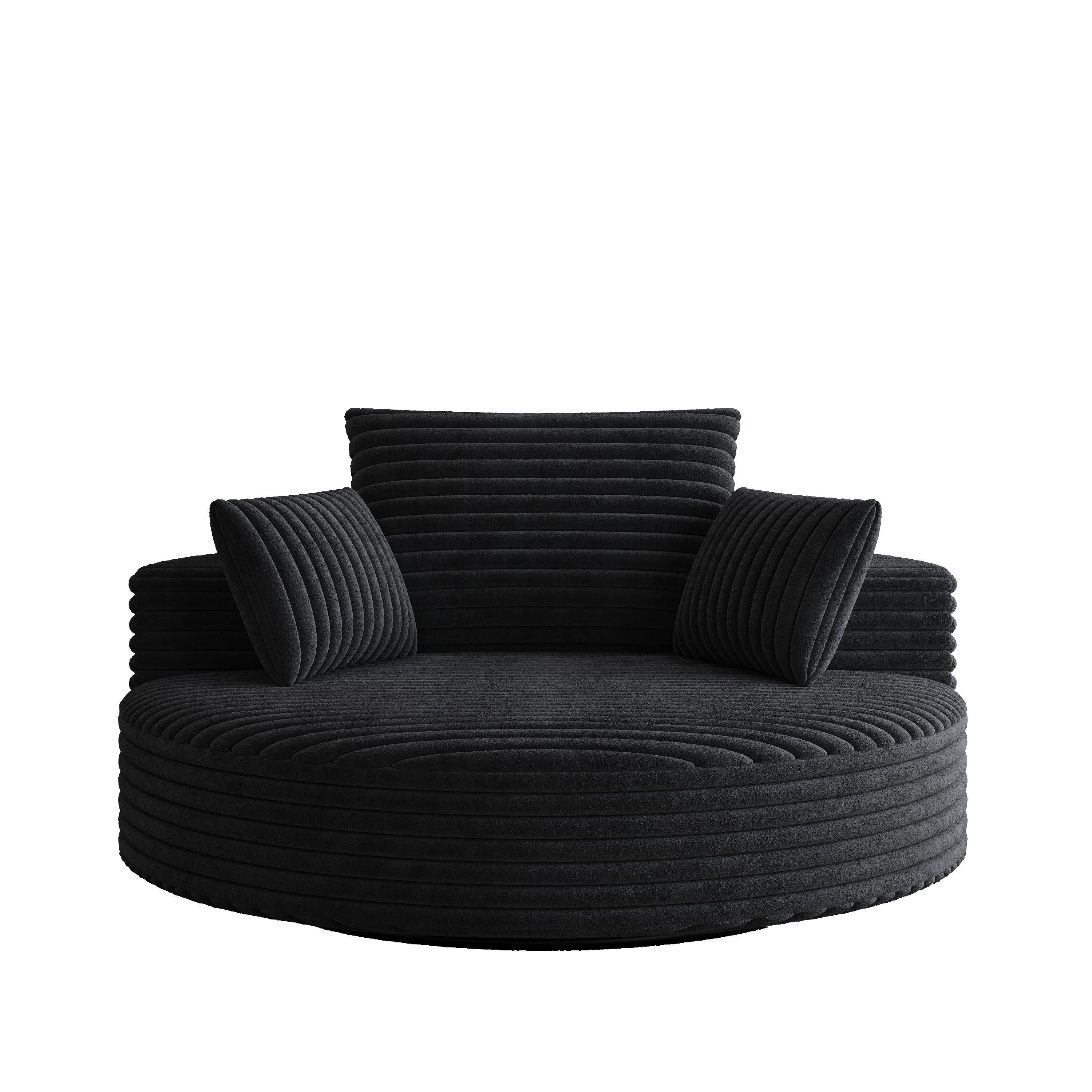 Fauteuil pivotant simple en velours côtelé et chenille avec rembourrage en mousse