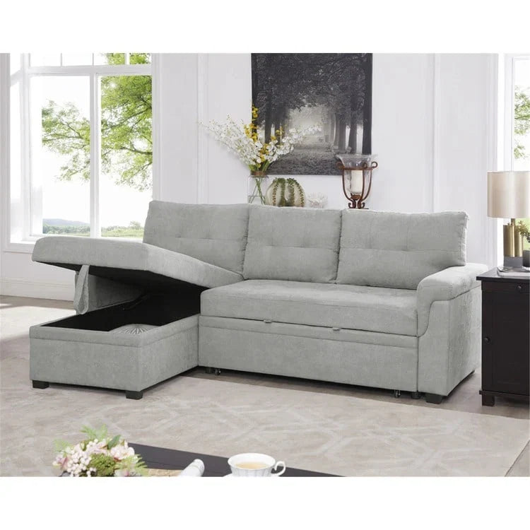 Canapé d'angle réversible convertible avec lit gigogne, méridienne de rangement et pieds durables