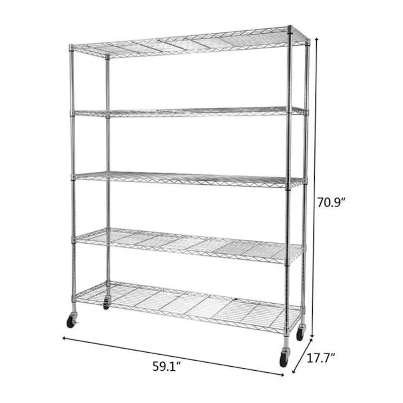 Étagère métallique à 5 niveaux avec roulettes - (59,06 x 17,72 x 70,87)