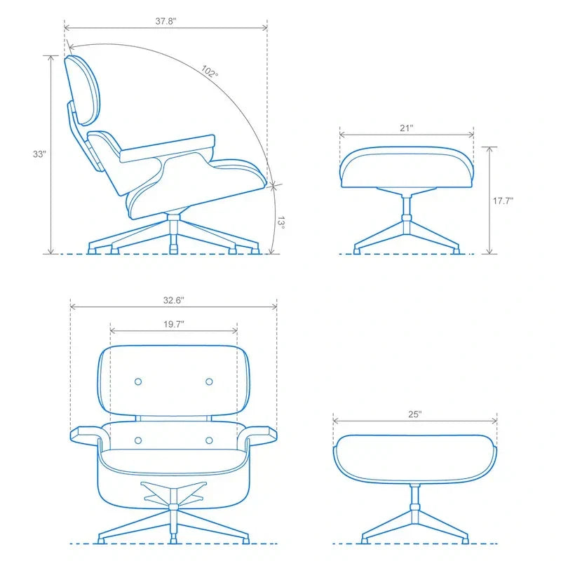 Fauteuil inclinable et ottoman Furgle en cuir véritable et bois de noyer