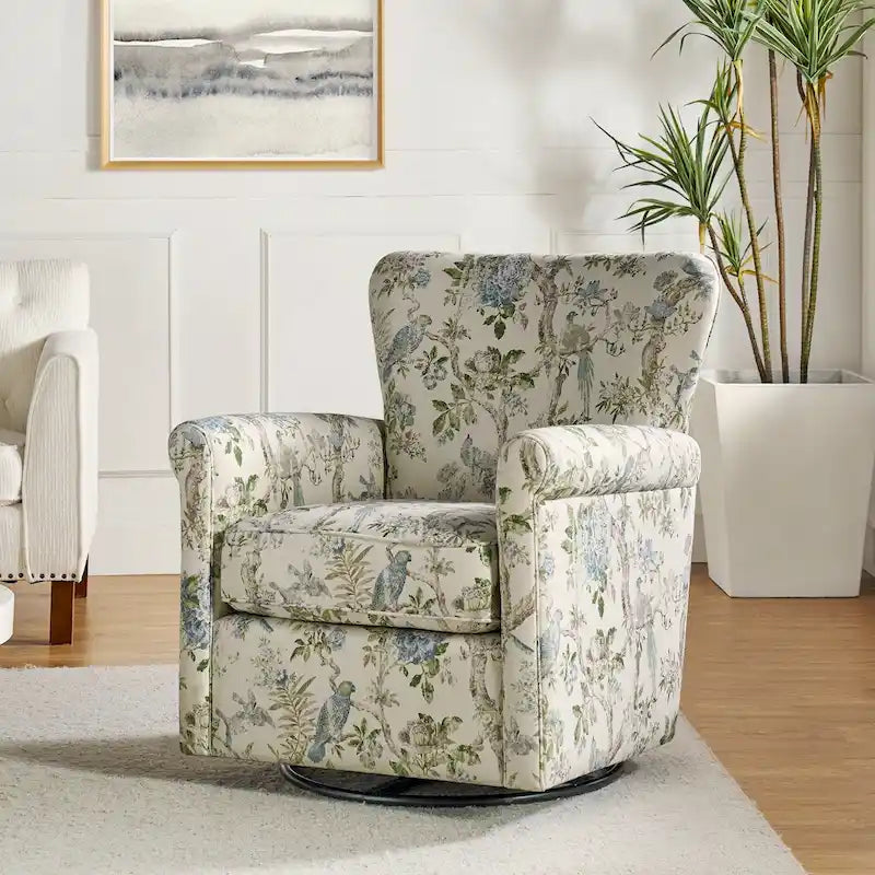 Fauteuil à bascule pivotant Georg en tissu confortable à motif floral avec accoudoirs arrondis par HULALA HOME