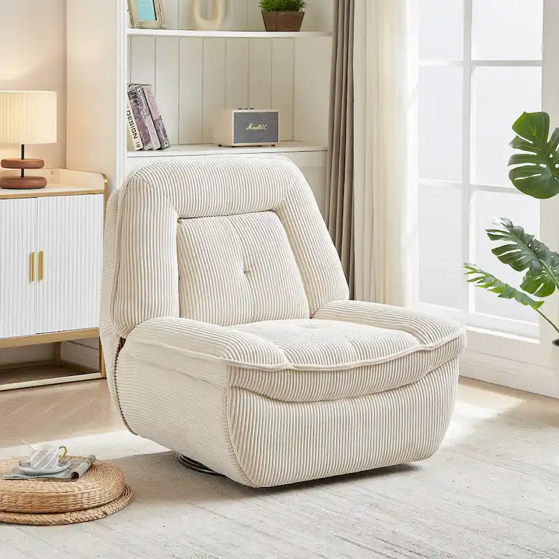 Fauteuil inclinable pivotant et coulissant en velours côtelé avec repose-pieds pour salon