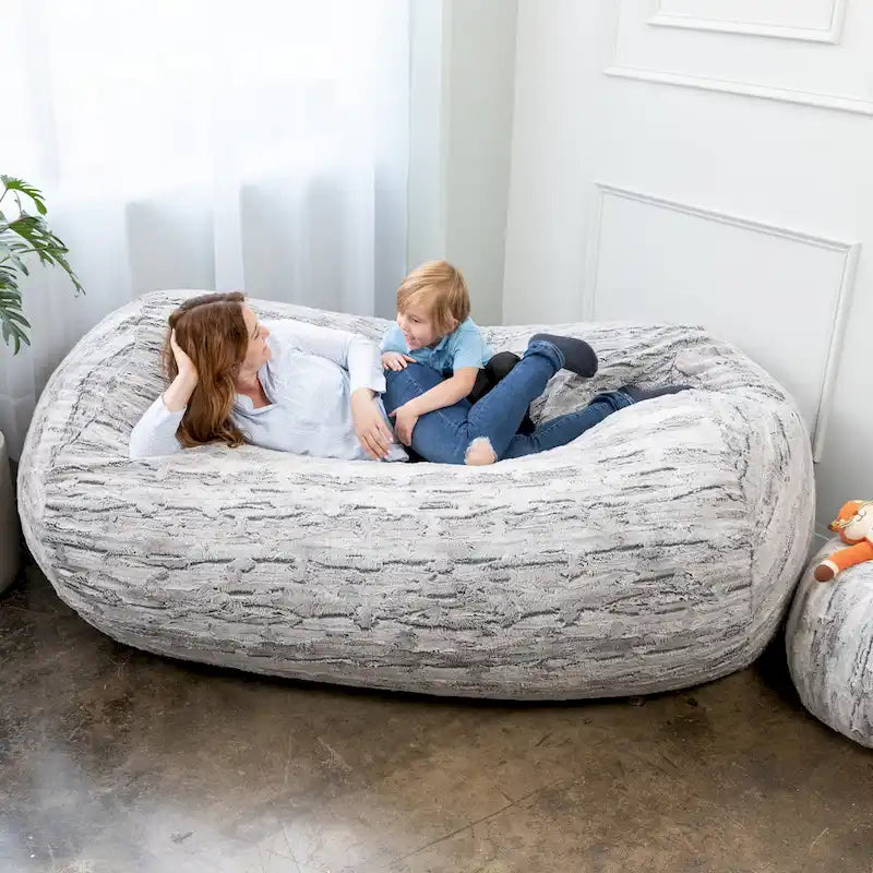 Grand canapé pouf de 7 pieds pour adultes - Luxe fausse fourrure