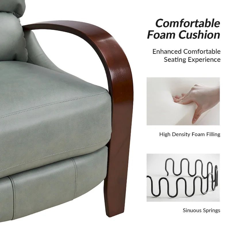 Fauteuil inclinable manuel Alex Mid-century Modern Cigar en cuir véritable avec accoudoirs incurvés en bois