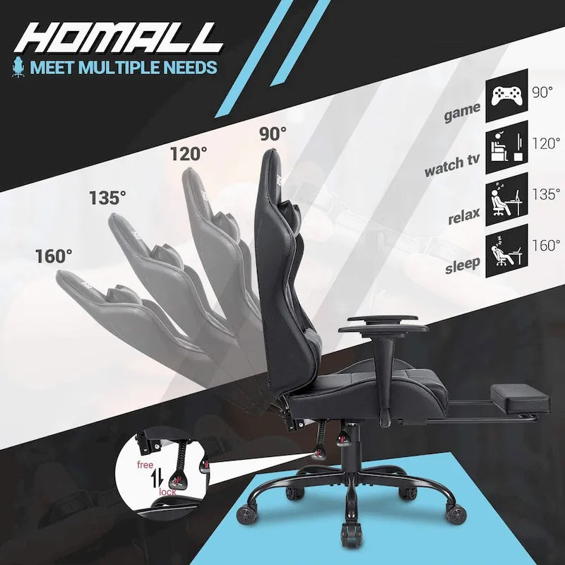Chaise de jeu avec repose-pieds - Chaise de bureau ergonomique