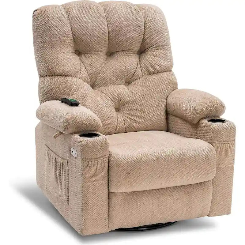 Fauteuil inclinable, pivotant et coulissant électrique avec porte-gobelets et ports USB, en tissu, une place