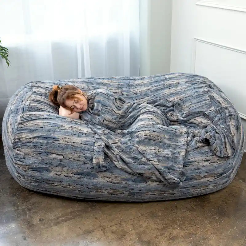 Grand canapé pouf de 7 pieds pour adultes - Luxe fausse fourrure
