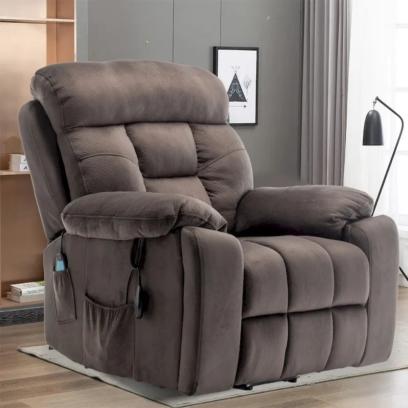 Grand fauteuil inclinable de massage électrique avec fonction de levage, chauffage et porte-gobelet dissimulé