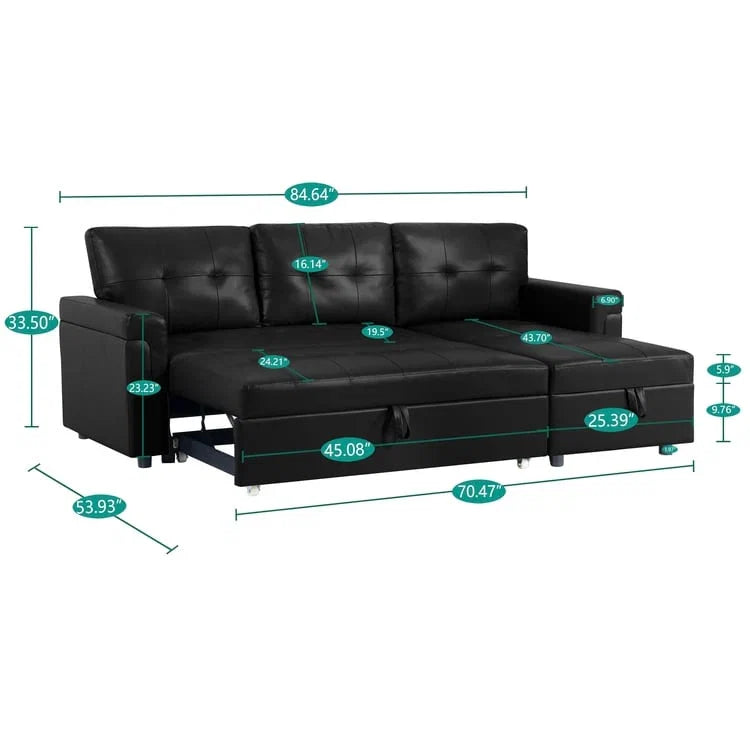 Canapé d'angle réversible convertible avec lit gigogne, méridienne de rangement et pieds durables