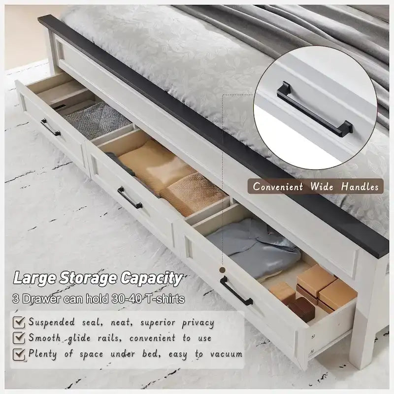 Cadre de lit en bois King Size de style ferme avec tête de lit, cadre de lit plateforme