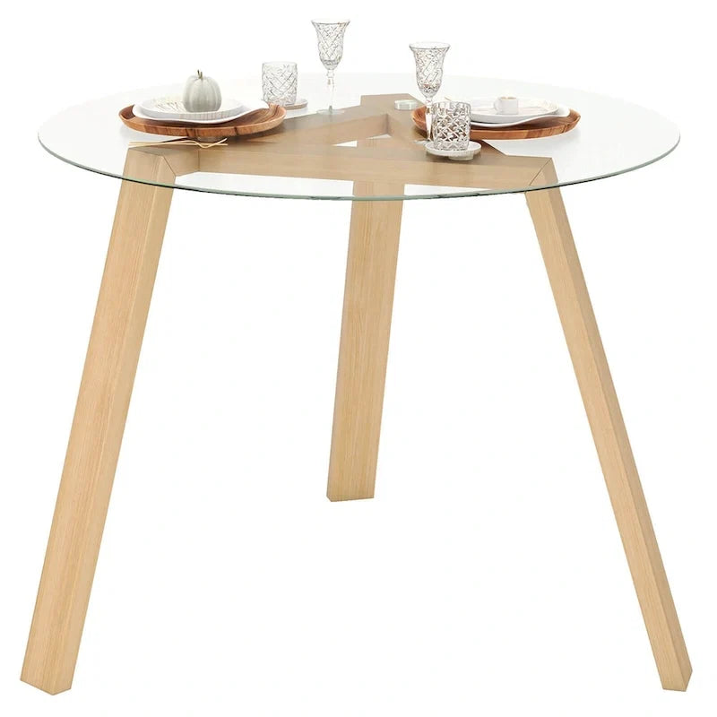 Table de salle à manger ronde en verre Costway 36" pour 4 personnes avec plateau en verre trempé - Voir détails