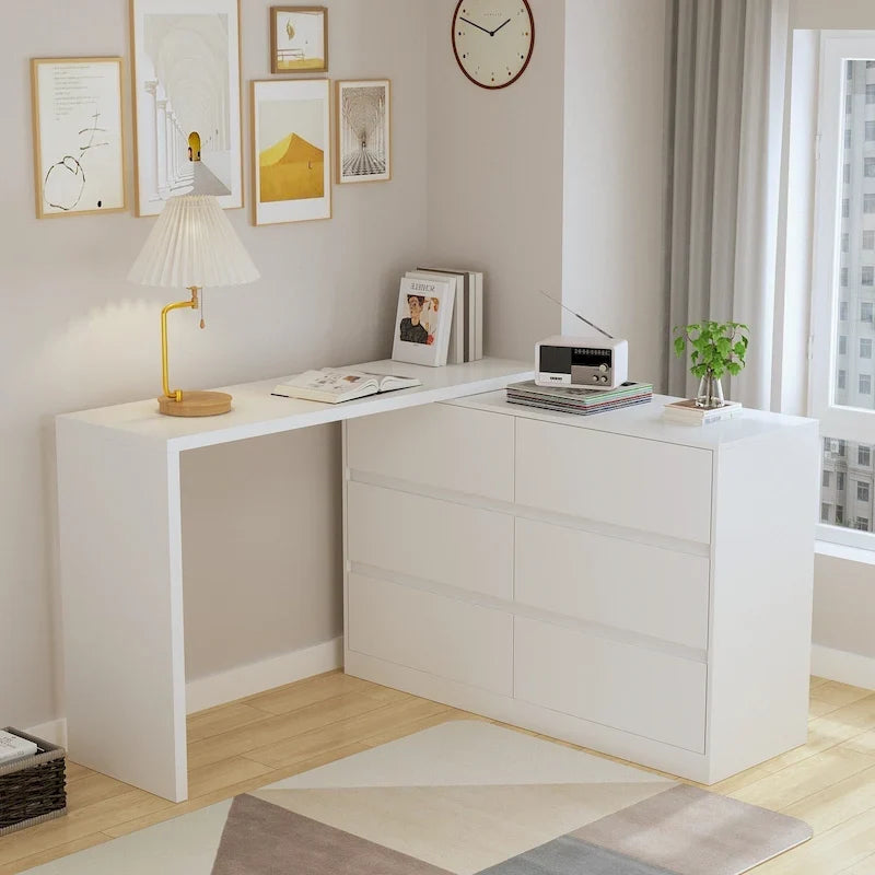 Commode pivotante 32,7H et bureau coiffeuse 6 tiroirs Blanc/Noir