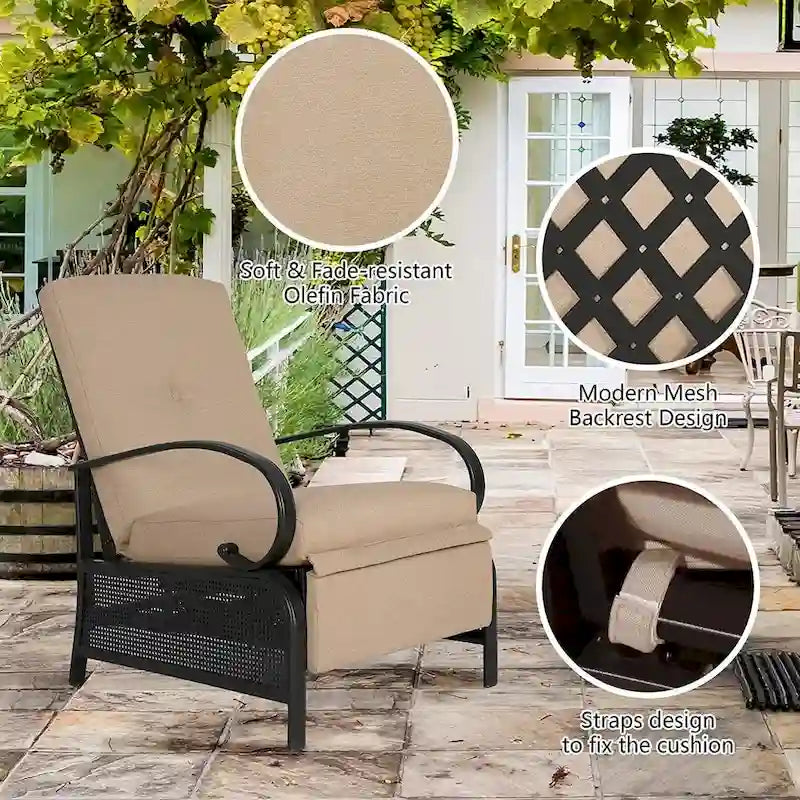 Fauteuil inclinable de salon réglable avec coussin – 38 (P) x 26,5 (L) x 38,5 (H) pouces