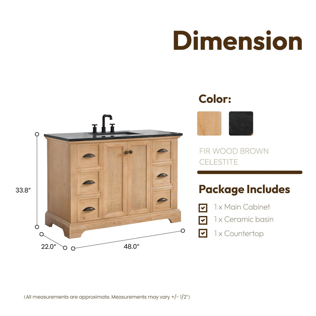 Meuble sous-vasque Hervas avec plateau en marbre naturel, sans miroir