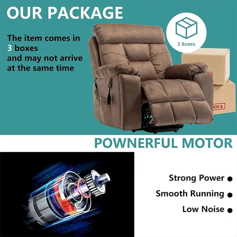 Grand fauteuil inclinable de massage électrique avec fonction de levage, chauffage et porte-gobelet dissimulé