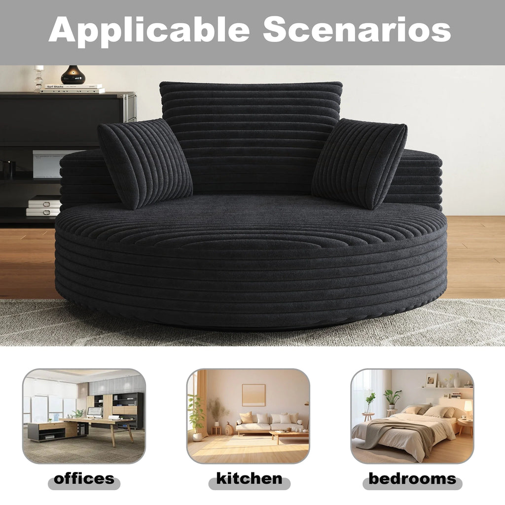 Fauteuil pivotant simple en velours côtelé et chenille avec rembourrage en mousse