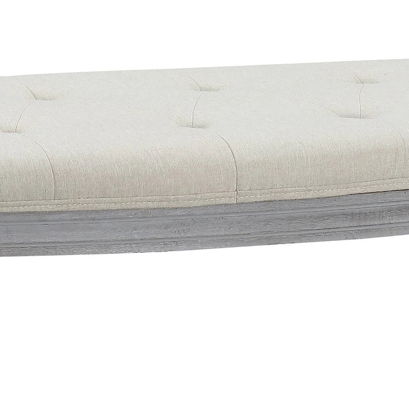 Banc rembourré capitonné beige avec pieds en bois - 55L x 20H