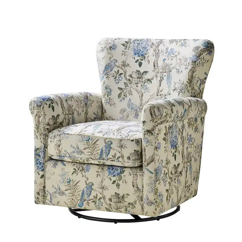 Fauteuil à bascule pivotant Georg en tissu confortable à motif floral avec accoudoirs arrondis par HULALA HOME