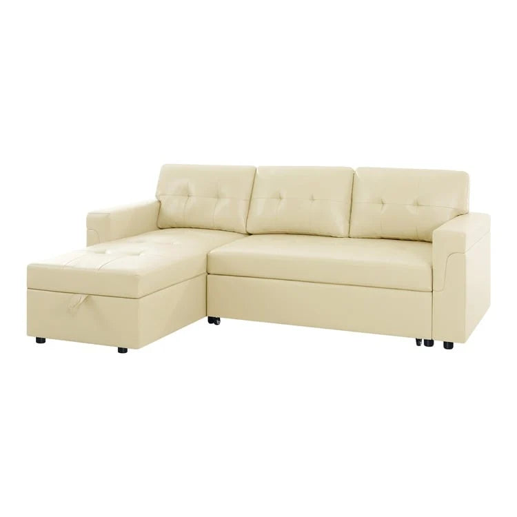 Canapé d'angle réversible convertible avec lit gigogne, méridienne de rangement et pieds durables