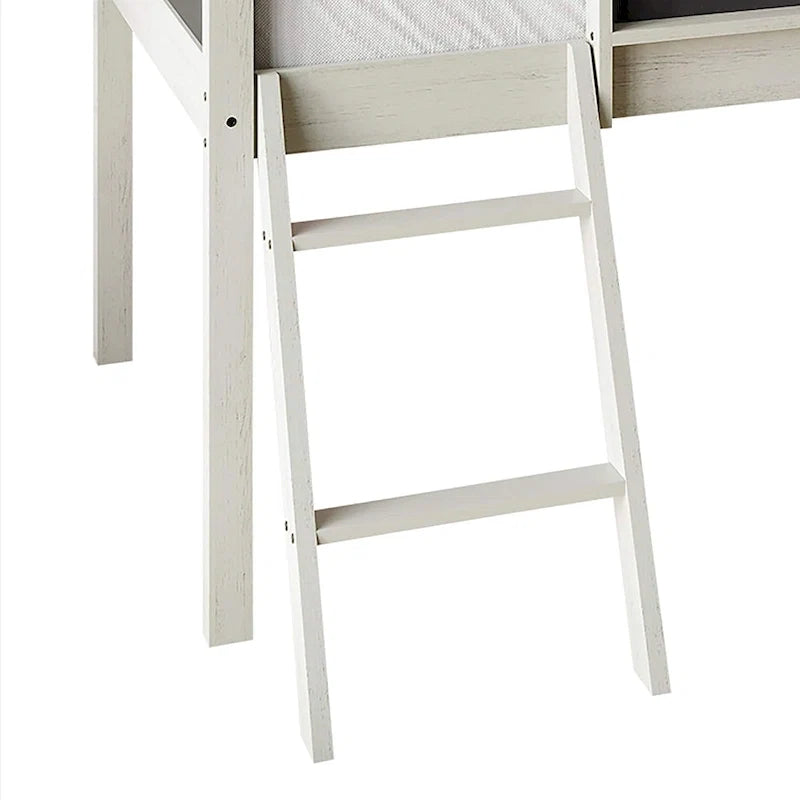 Lit mezzanine bas classique double CraftPorch avec tableau noir, toboggan et échelle