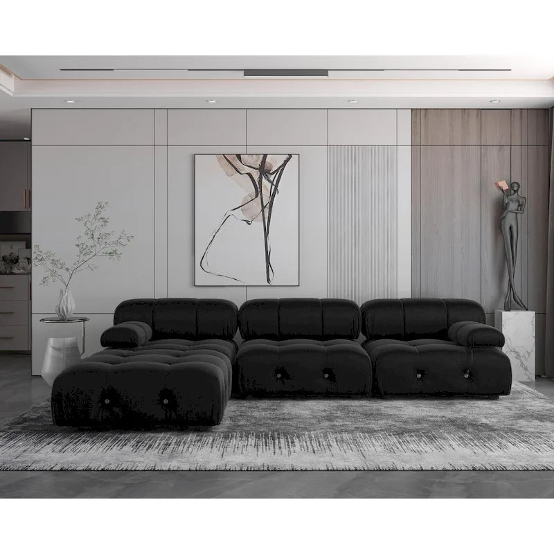 Canapé d'angle modulable noir en velours