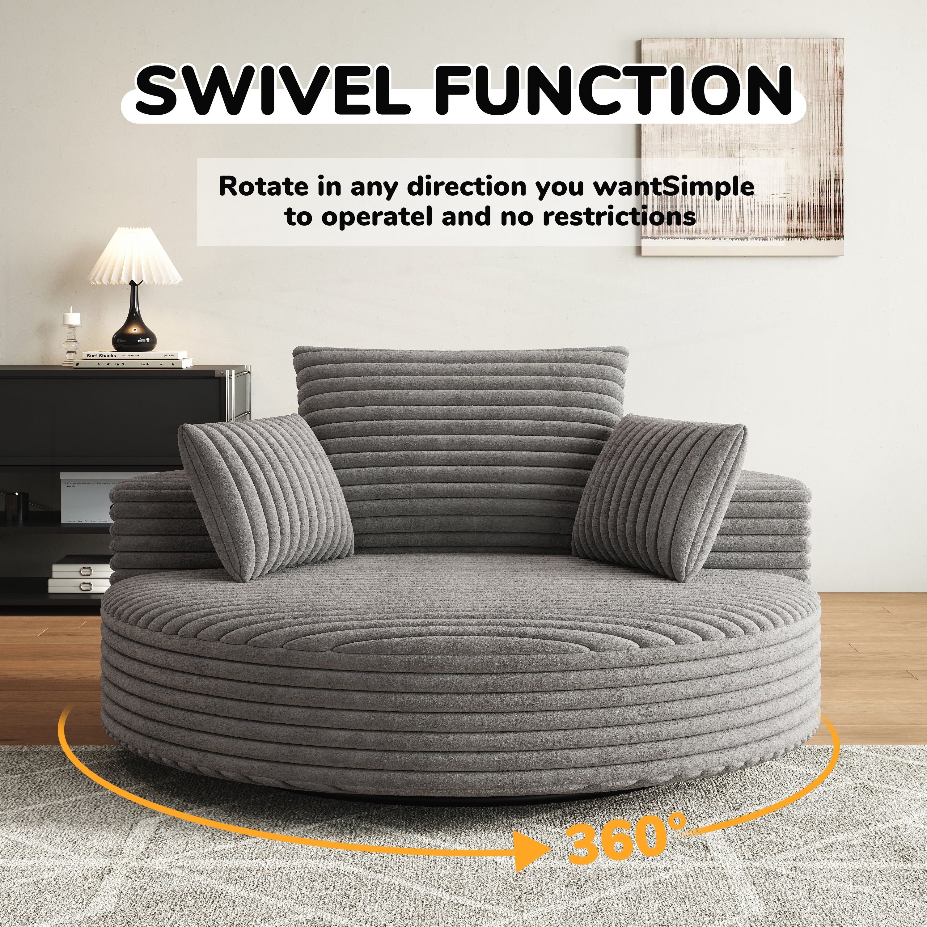Fauteuil pivotant simple en velours côtelé et chenille avec rembourrage en mousse