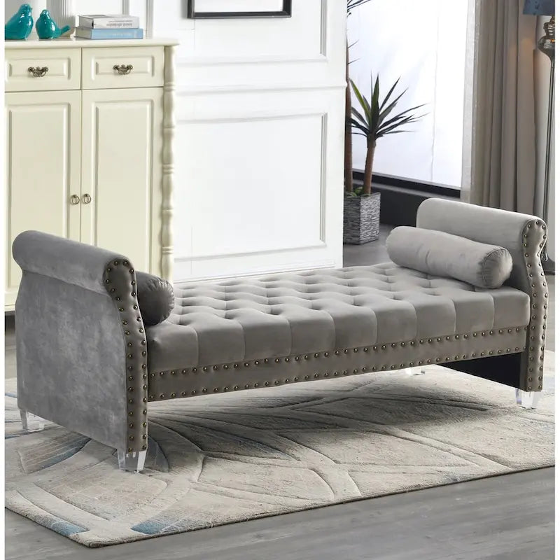 Banc rembourré en velours capitonné surdimensionné avec accoudoirs arrondis de 71 pouces