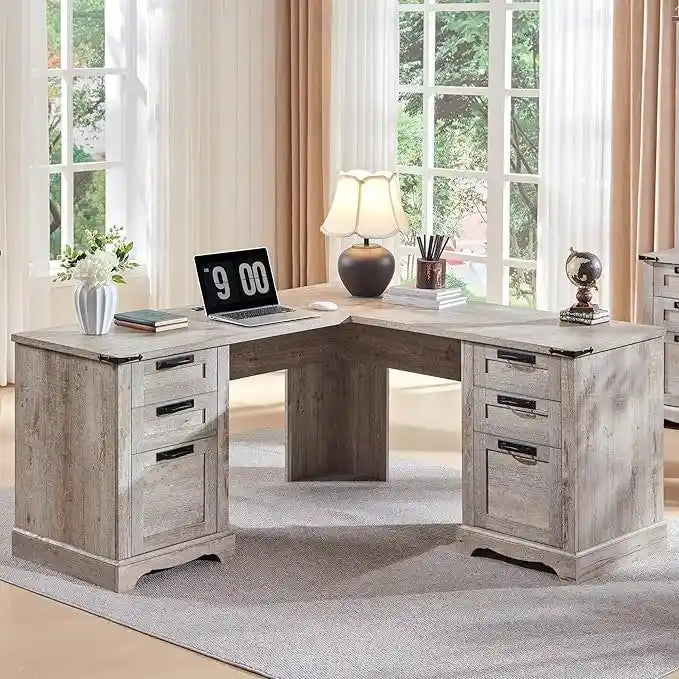 Bureau d'angle exécutif en forme de L 60 Farmhouse, bureau d'angle en bois, bureau d'ordinateur