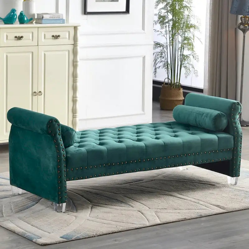 Banc rembourré en velours capitonné surdimensionné avec accoudoirs arrondis de 71 pouces