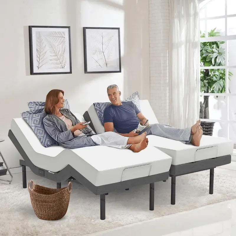 Cadre de lit réglable avec matelas en mousse à mémoire de forme au gel, massage double, ports USB, application, télécommande