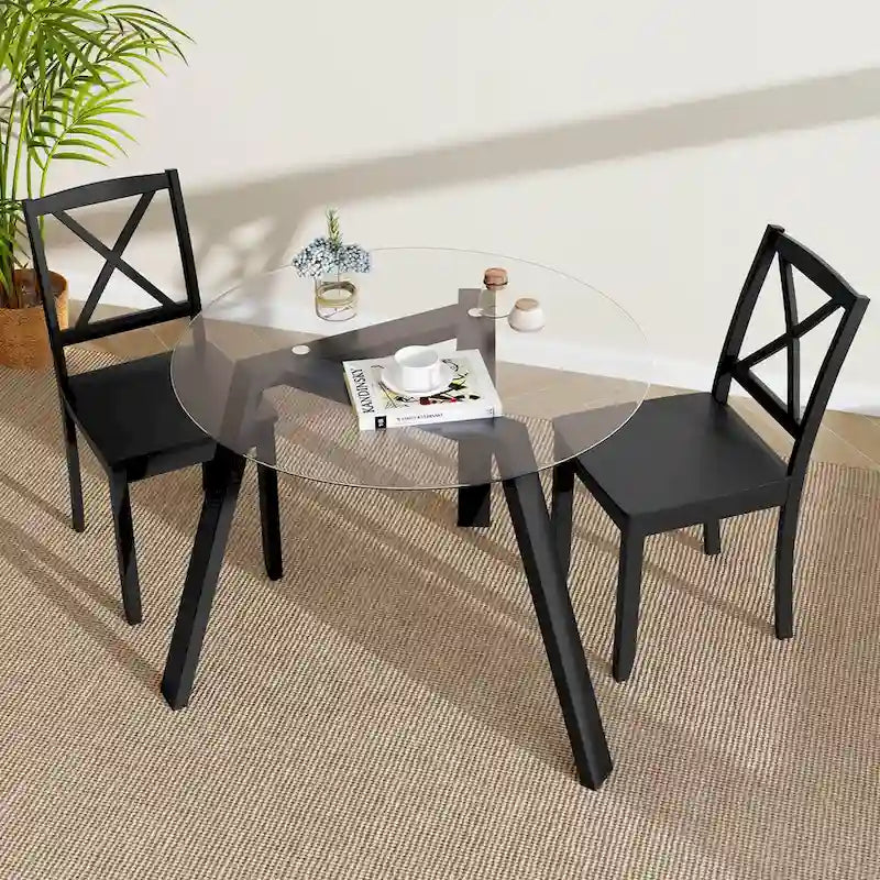 Table de salle à manger ronde en verre Costway 36" pour 4 personnes avec plateau en verre trempé - Voir détails