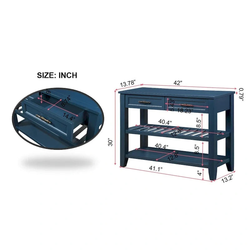 Table console de 42 po avec tiroirs et étagères à niveaux