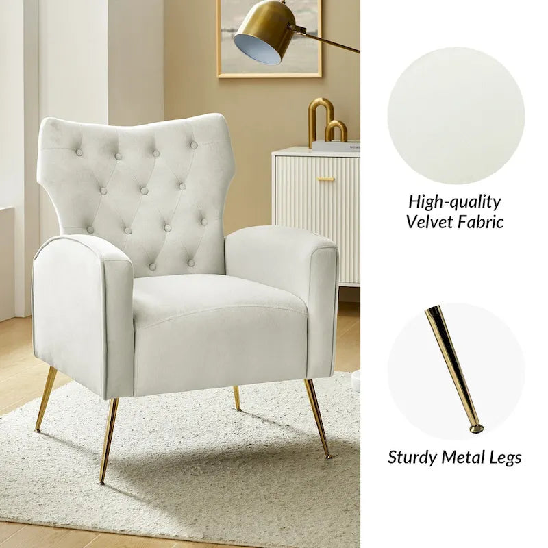 Chaise touffetée Abadiana avec accent et piètement en métal