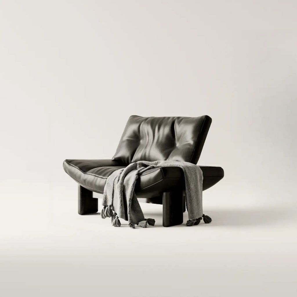 Fauteuil d'appoint contemporain en chenille noire capitonnée sans accoudoirs