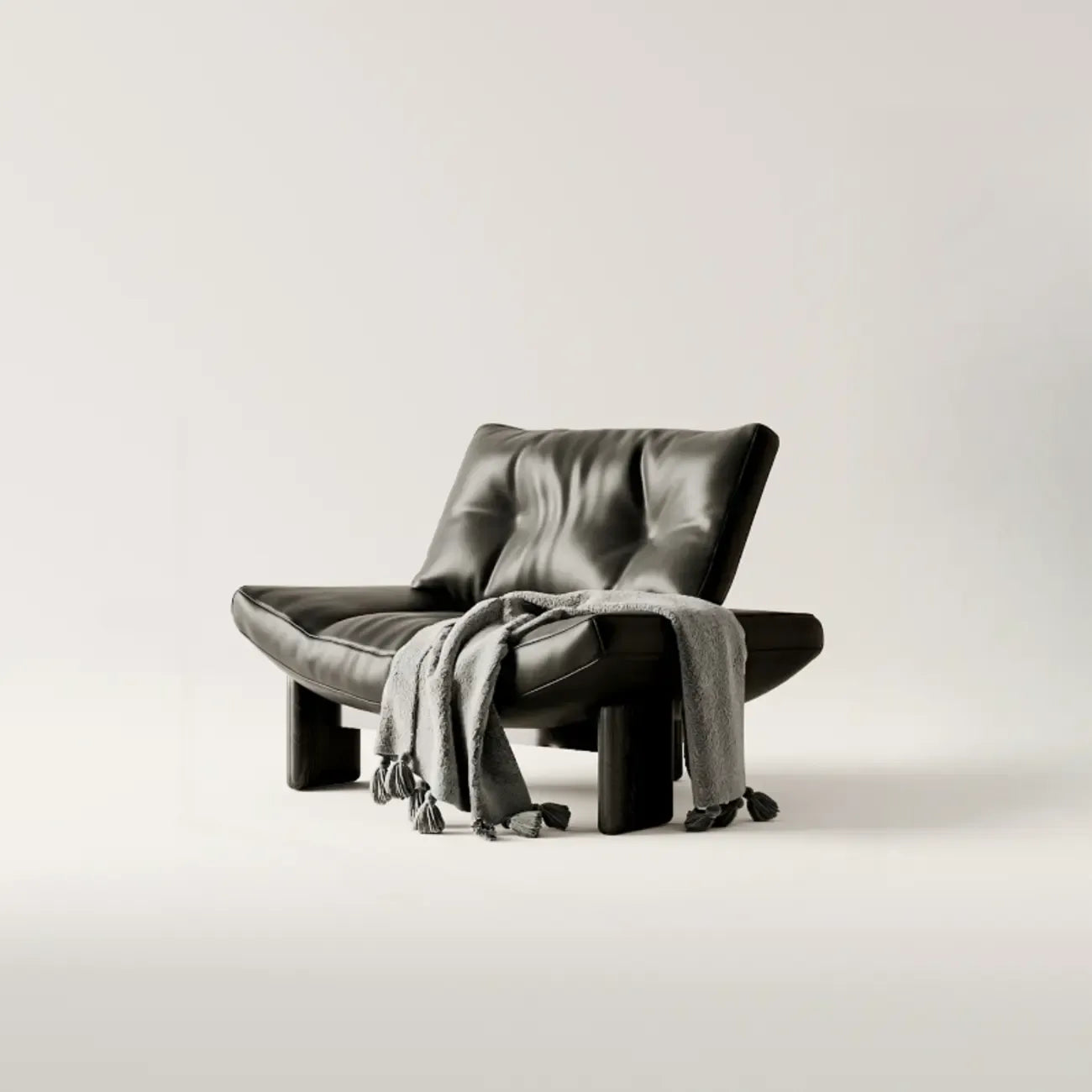 Fauteuil d'appoint contemporain en chenille noire capitonnée sans accoudoirs