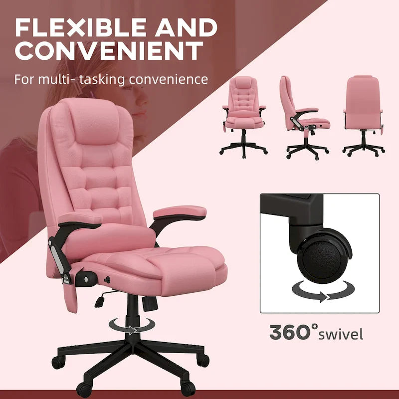 Chaise de bureau de massage vibrante à dossier haut HOMCOM avec 6 points de vibration, chaise d'ordinateur inclinable et chauffante en cuir PU
