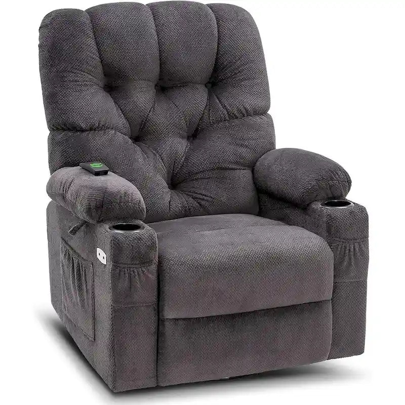 Fauteuil inclinable, pivotant et coulissant électrique avec porte-gobelets et ports USB, en tissu, une place