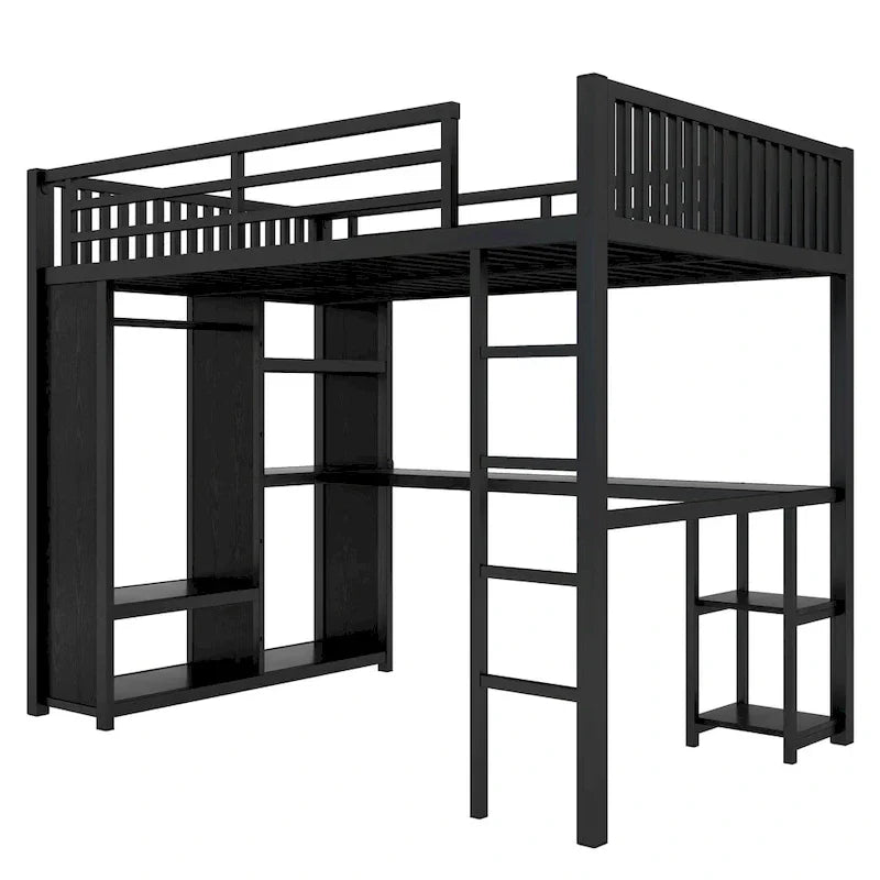 Lit mezzanine taille XL avec armoire intégrée